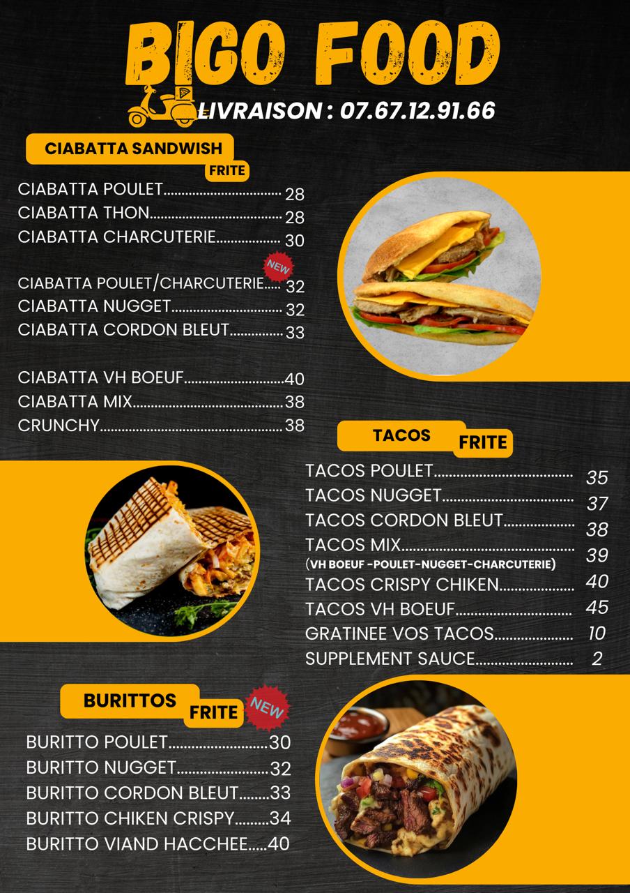 Menu du snack page 1