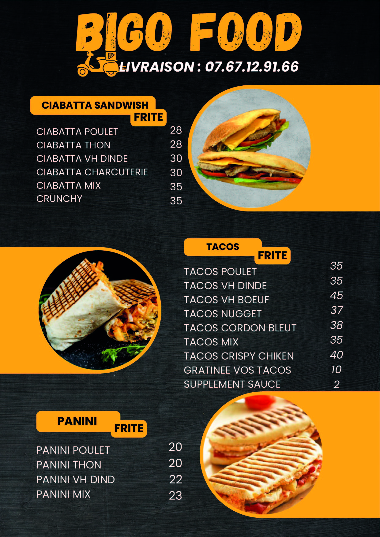 Menu du snack page 1